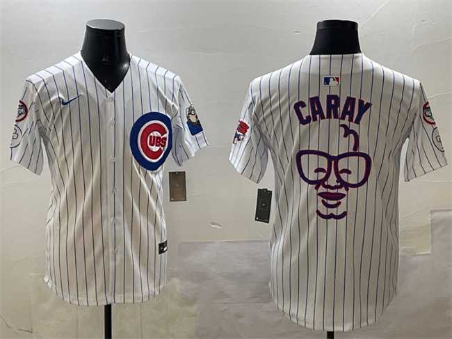 Mens Chicago Cubs White Harry Caray Holy Cow Patch Limited Stitched Jersey